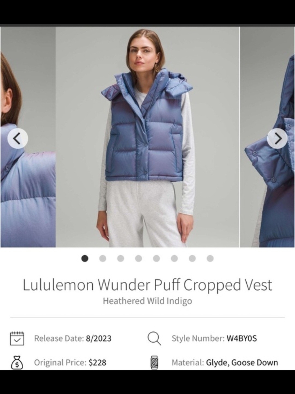 lululemon athletica Wunder Puff Cropped Vest — heathered wild indigo